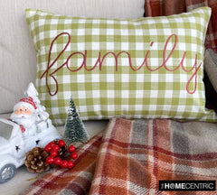 Family - Green Cotton Decorative Lumbar Pillow Cover