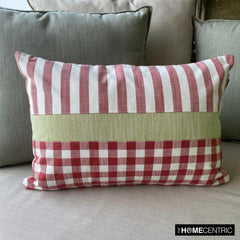 Red Cotton Decorative Lumbar Pillow Cover - Red Merry Grid