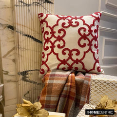 Red Encrusted - Red Cotton Linen Throw Pillow Cover