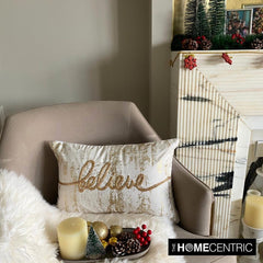 Believe - Gold Velvet Decorative Lumbar Pillow Cover