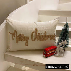 Gold Velvet Decorative Lumbar Pillow Cover - Merry Christmas