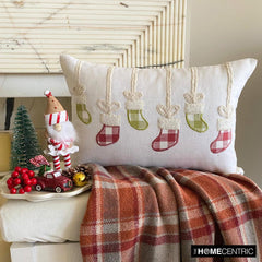 Red Cotton Decorative Lumbar Pillow Cover - Jolly Stocking