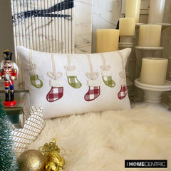 Red Cotton Decorative Lumbar Pillow Cover - Jolly Stocking