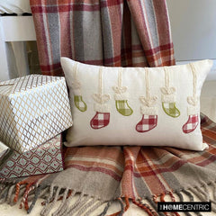 Red Cotton Decorative Lumbar Pillow Cover - Jolly Stocking