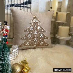 Auric Tree - Gold Linen Decorative Throw Pillow Cover