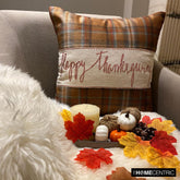 Thankful Harvest - Orange Velvet Happy Thanksgiving Throw Pillow Cover