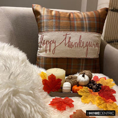 Thankful Harvest - Orange Velvet Happy Thanksgiving Throw Pillow Cover