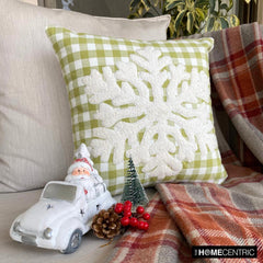 Green Cotton Decorative Throw Pillow Cover - Snowdust Flake