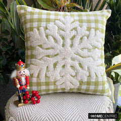 Green Cotton Decorative Throw Pillow Cover - Snowdust Flake