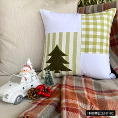 Green Cotton Checkered Decorative Throw Pillow Cover - Xmas Tree Check