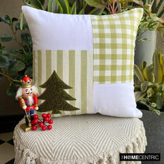 Green Cotton Checkered Decorative Throw Pillow Cover - Xmas Tree Check