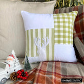 Green Plaid & Stripe Cotton Decorative Throw Pillow Cover - Reindeer Check