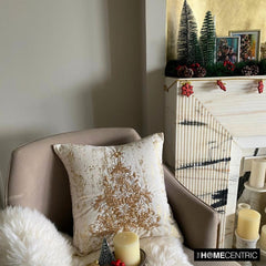 Gold Velvet Decorative Throw Pillow Cover - Ornamental Tree