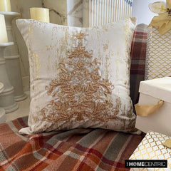 Gold Velvet Decorative Throw Pillow Cover - Ornamental Tree