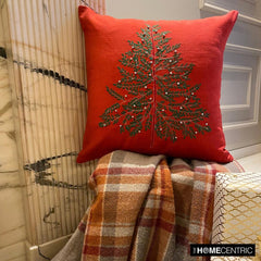 Red & Green Cotton Linen Decorative Throw Pillow Cover - Xmas Evergreen