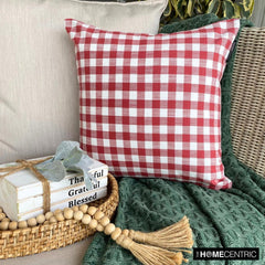 Checkmate Red - Red Cotton Decorative Throw Pillow Cover