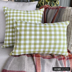 Checkmate Verde - Green Cotton Checkered Throw Pillow Cover