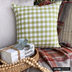 Checkmate Verde - Green Cotton Checkered Throw Pillow Cover