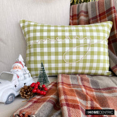 Green Cotton Plaid Decorative Lumbar Pillow Cover -Xmas Merry