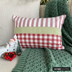 Red Cotton Decorative Lumbar Pillow Cover - Red Merry Grid