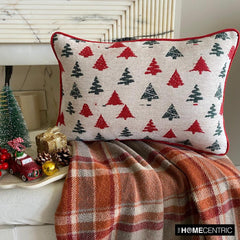 Green & Red Jacquard Decorative Lumbar Pillow Cover - Merry Pine
