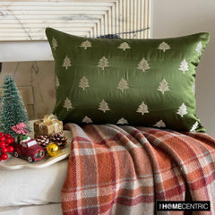 Green Satin Decorative Lumbar Pillow Cover - Festive Tree