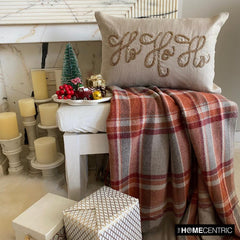 Gold Linen Christmas Embroidered Lumbar Pillow Cover - Ho Ho Ho