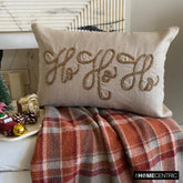 Gold Linen Christmas Embroidered Lumbar Pillow Cover - Ho Ho Ho