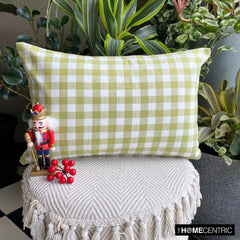 Grid Loom Verde - Green Cotton Decorative Lumbar Pillow Cover