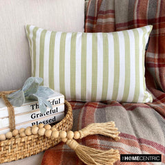 Lush Lines Verde - Green Cotton Decorative Lumbar Pillow Cover