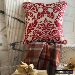 Cayenne Red Damask - Cayenne Red Burnout Velvet Decorative Euro Sham