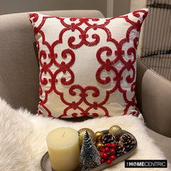 Red Encrusted - Red Cotton Linen Decorative Euro Sham