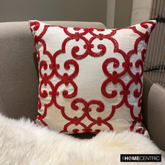 Red Encrusted - Red Cotton Linen Throw Pillow Cover