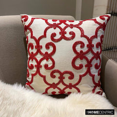 Red Encrusted - Red Cotton Linen Decorative Euro Sham