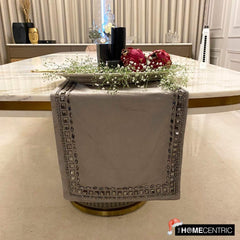 Faux Suede Silver, Grey Decorative Table Runners - Crystals