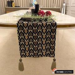 Peacock Art Deco - Velvet Black, Brown Decorative Table Runners