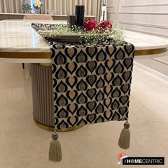 Velvet Black, Brown Decorative Table Runners - Peacock Art Deco