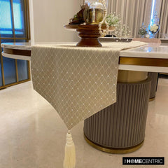 Crystal Angles - Beige Jacquard Decorative Table Runner