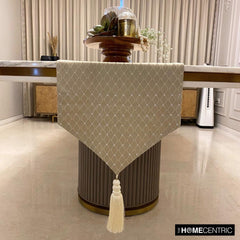 Crystal Angles - Beige Jacquard Decorative Table Runner