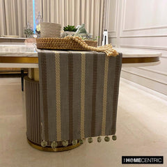 Subtle Stripes - Taupe Green Linen Decorative Table Runners
