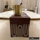 Silk Dupioni Purple, Silver Decorative Table Runners - Silver Pipe