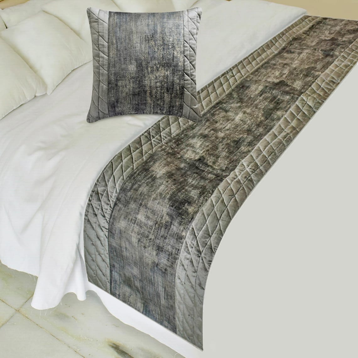 Charcoal Bliss Decorative Bed Runner and Pillow Cover