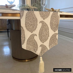Paisley Sparkle - Silver Jacquard Decorative Table Runner