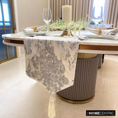 Silver Flourish - Silver Velvet Decorative Table Runner