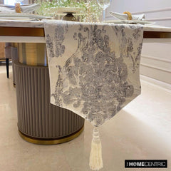 Silver Flourish - Silver Velvet Decorative Table Runner