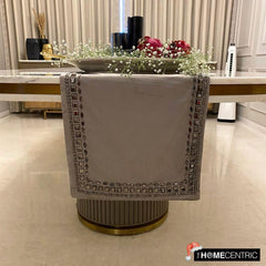 Faux Suede Silver, Grey Decorative Table Runners - Crystals