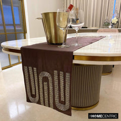Silk Dupioni Purple, Silver Decorative Table Runners - Silver Pipe