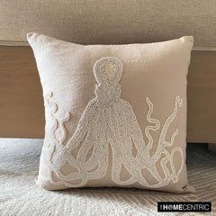 Sea Squid - Mocha Cotton Linen Throw Pillow Cover