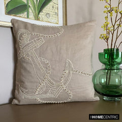 Pearl Anchor - Mocha Cotton Linen Throw Pillow Cover