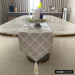 Marlowe Beige - Beige Jacquard Decorative Table Runner